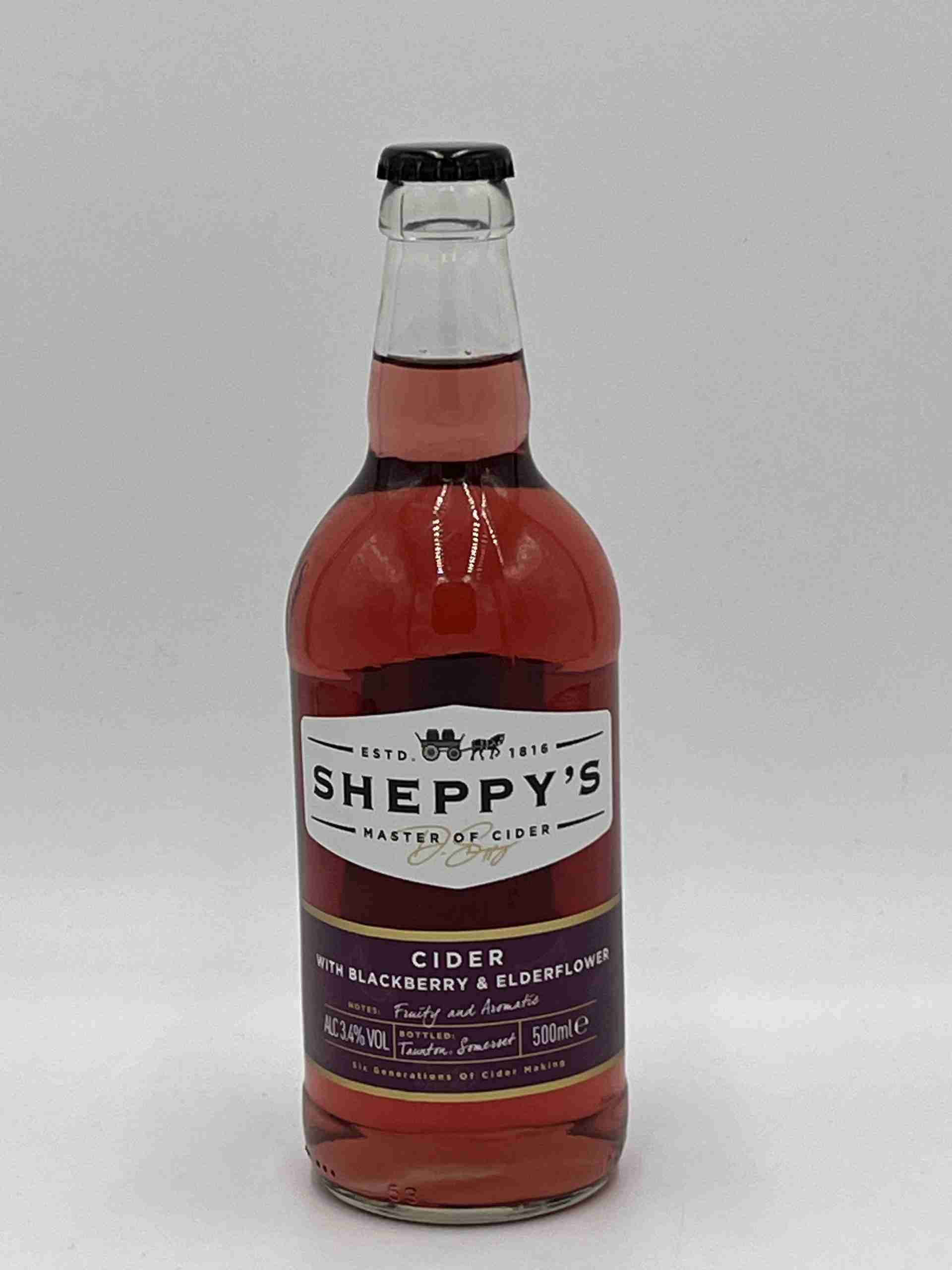 Sheppys-Blackberry-and-Eldeflower-Cider-scaled-1.jpg Dessert apple cider, blackberry juice and elderflower infusion come together in a fragrant, fruit-forward blend. Juicy, floral and beautifully balanced.