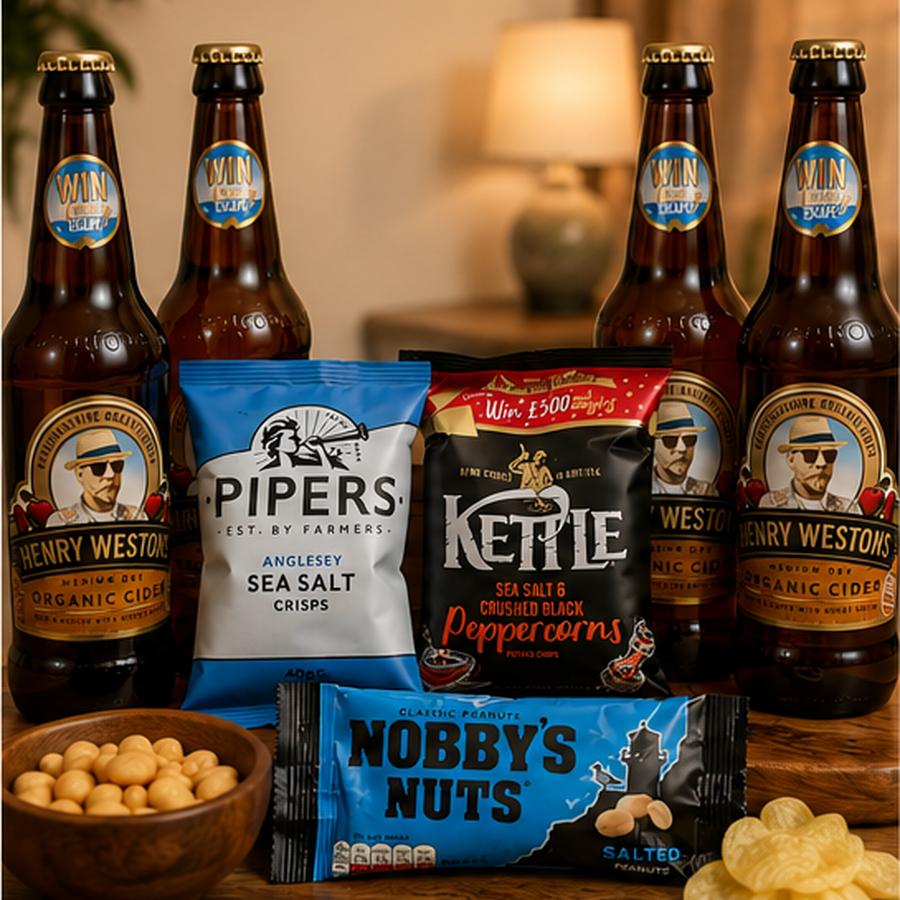 Cider Pub In A Box featuring cider and classic pub snacks